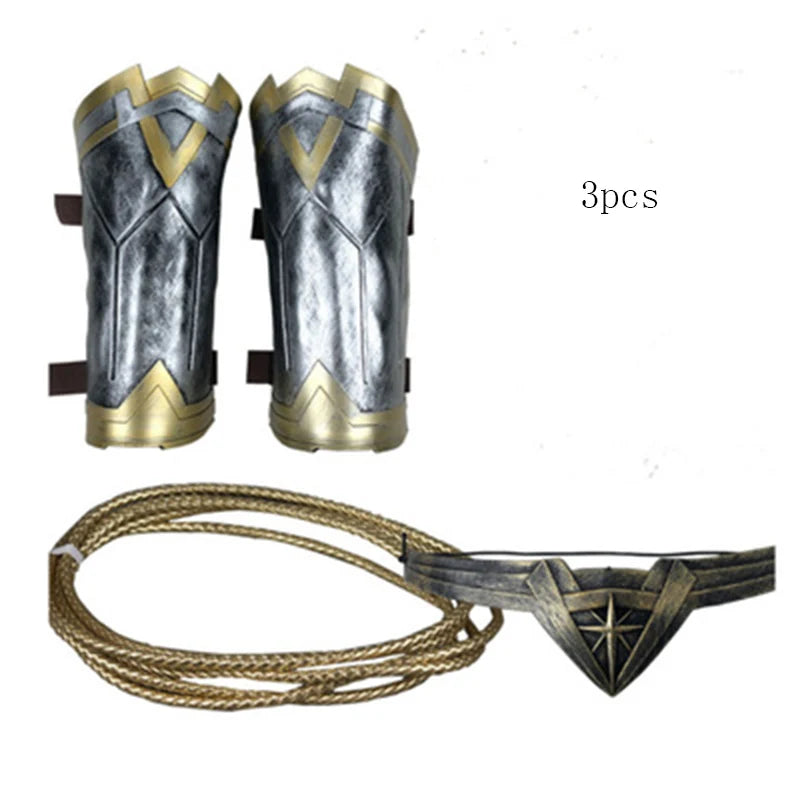 Halloween Super Woman Hero Costume Princess Diana Bracers Cosplay Armband Gauntlet Tiara Wrist Lasso of Truth Accessory Props