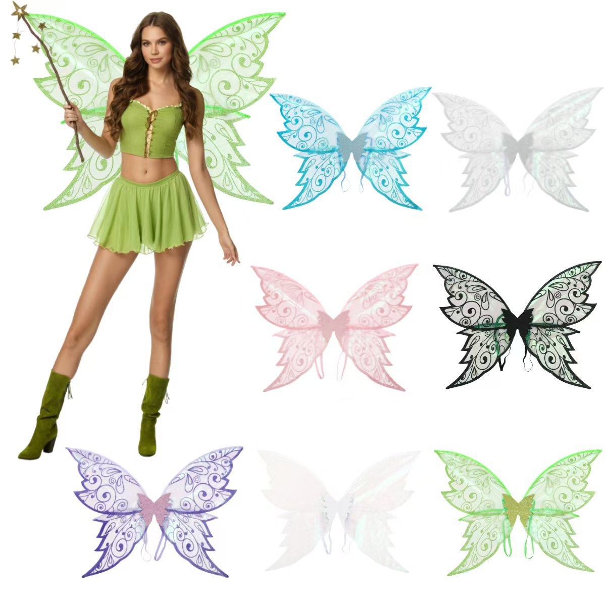 2025 Halloween New Products for Kidsren and Adults Elf Butterfly Wings Back Decoration Holiday Party Dress up Hot Stamping Butterfly Wings