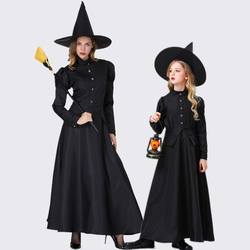 Amazon Halloween Stage Performance Cosplay Black Witch Magician Role-Playing Family Costumes