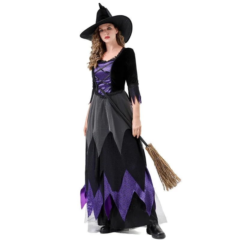 Halloween Adult Witch Cosplay Costumes Women Vampire Dress Gothic Outfit Sorceress Party Festival Stage Performance Magic Robe