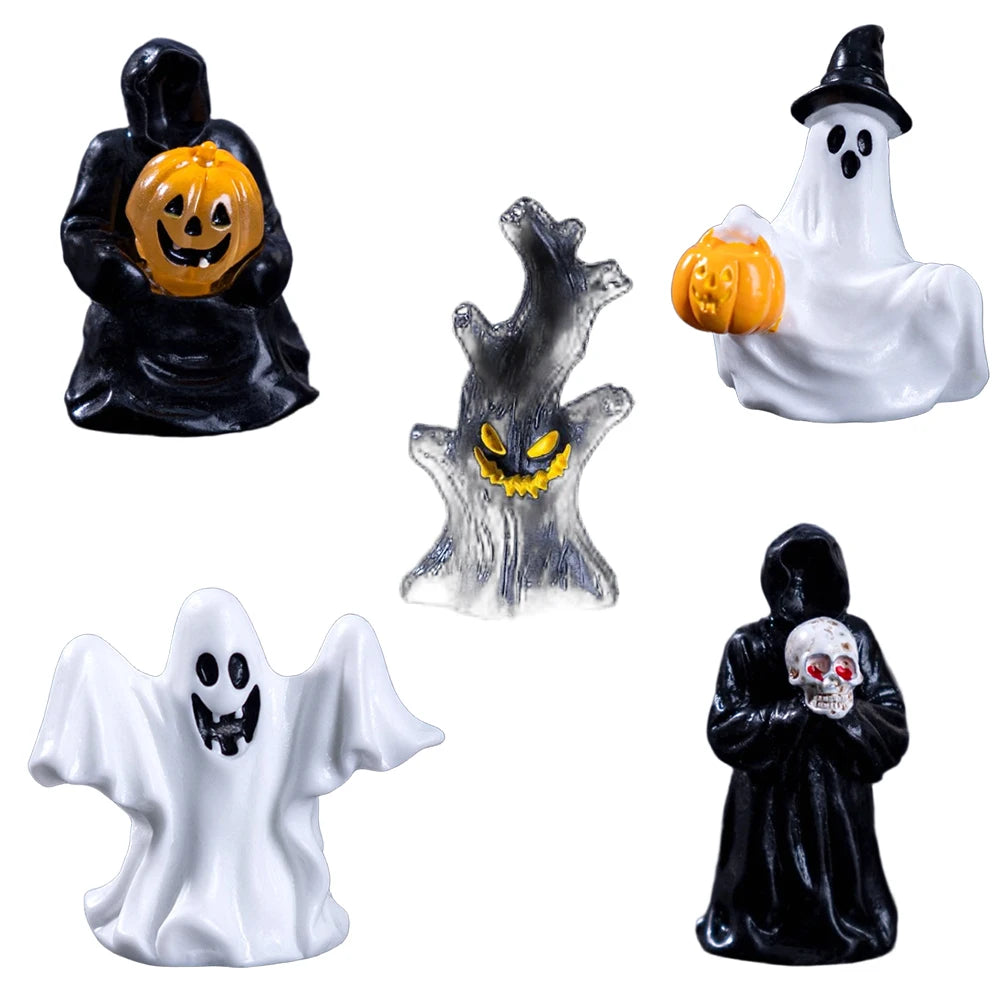 5pcs/10pcs Halloween Grim Reaper Ghost Dolls Miniature Landscape DIY Decor Accessories Mini Desktop Ornaments Halloween Decor