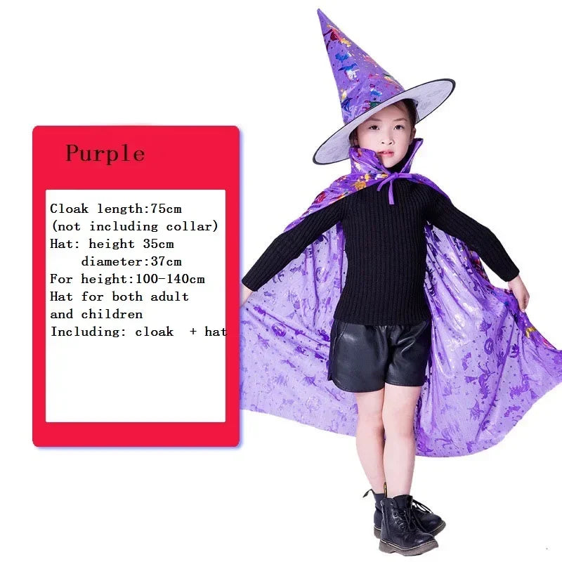 Masquerade Costume Wizard Witch Cloak Cape Robe With Hat For Show Play s Magic Wands Baby Kids