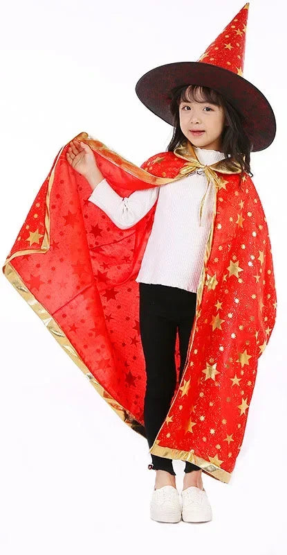 Masquerade Costume Wizard Witch Cloak Cape Robe With Hat For Show Play s Magic Wands Baby Kids