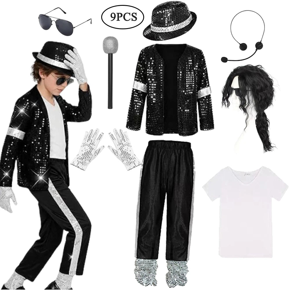 Kids Halloween Cosplay Superstar Singer Michael Jackson Clothes Dance Performance Children's Costume Boys Girls Outfits
