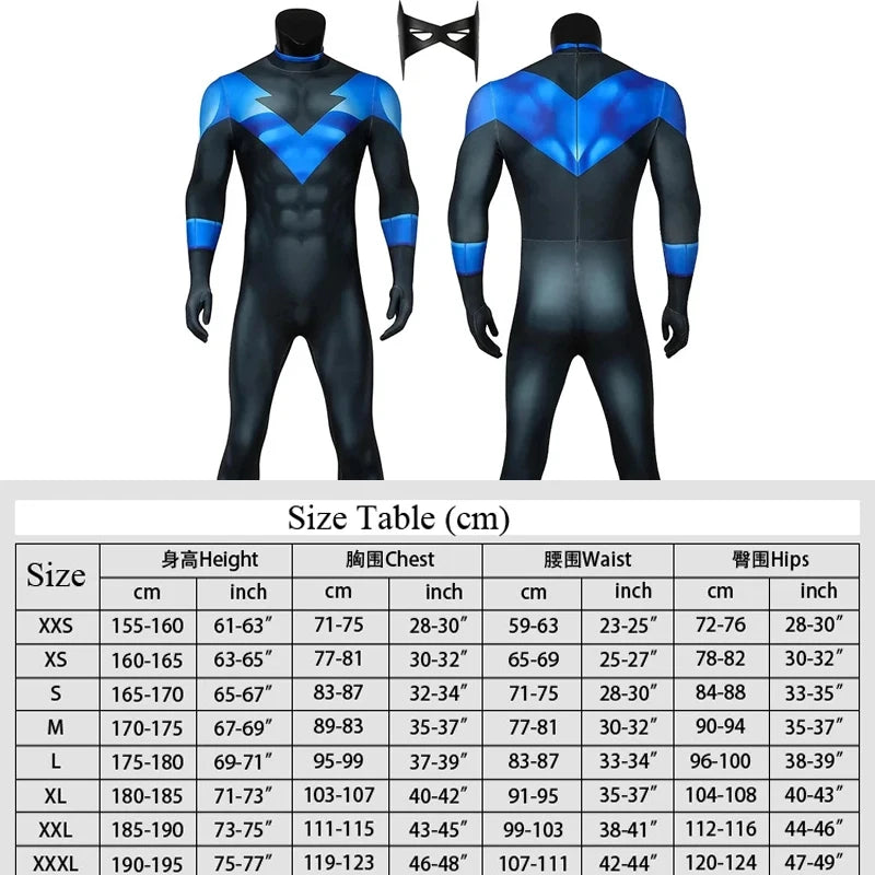 Superhero Nightwing Cosplay Zentai Bodysuit Robin Dick Grayson Jumpsuit Mask Costume Set Halloween Party Cosplay Catsuit Spandex
