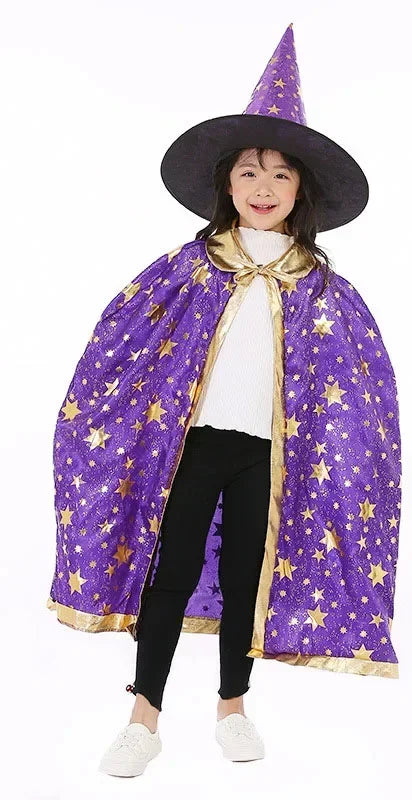 Masquerade Costume Wizard Witch Cloak Cape Robe With Hat For Show Play s Magic Wands Baby Kids
