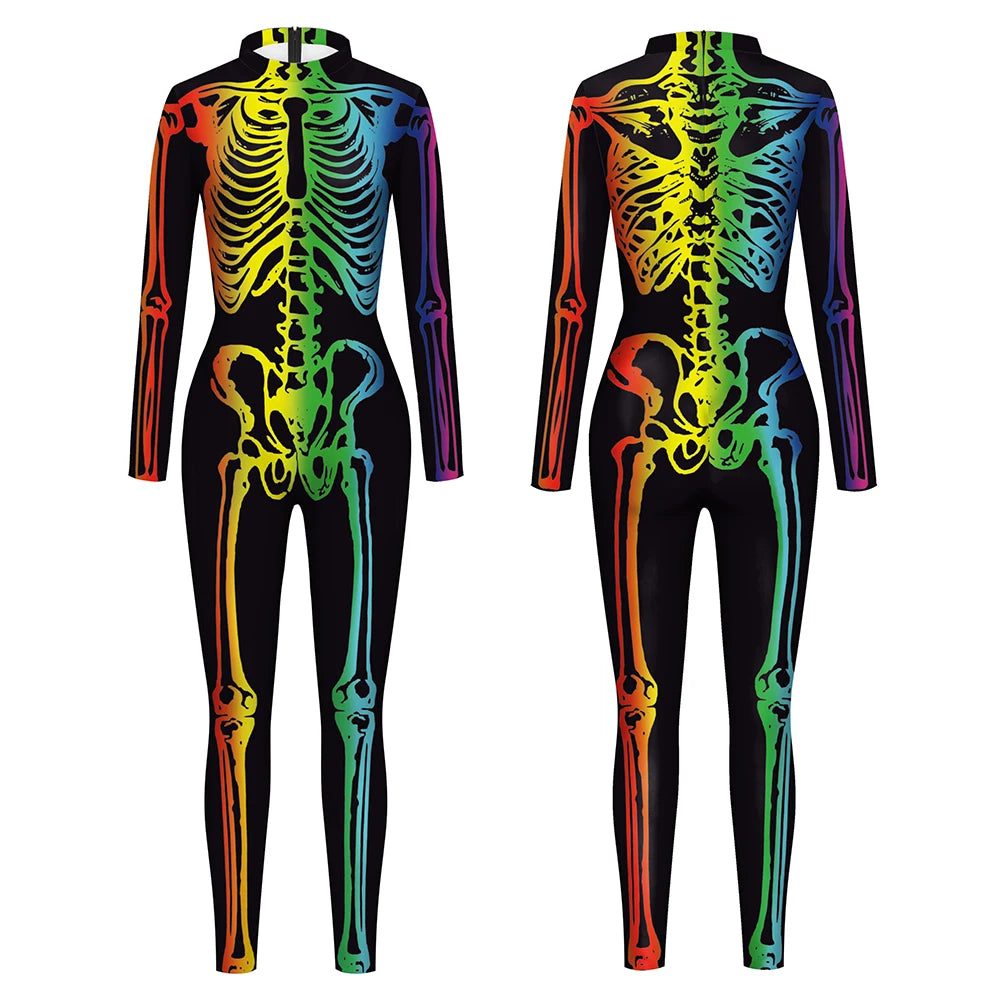 Blue Butterfly Cloak Skeleton Jumpsuit Halloween Cosplay Costume Witch Bodysuit Women Catsuit Funny Carnival Performance Outfit