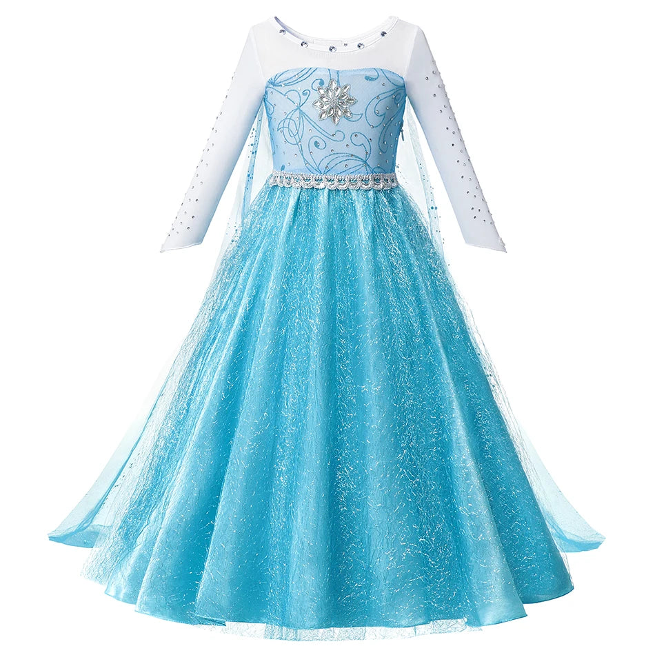 Girls Princess Dress Kids Elsa Anna Snow White Aurora Belle Rapunzel Peach Halloween Costume Children Birthday Party Clothes