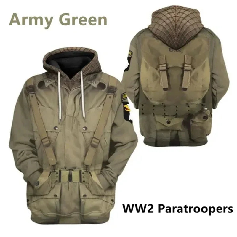 Men WWI Historical‑Style 3D Union Jack Print Drawstring Hoodie, Vintage History Theme Cosplay Casual Street‑Wear Pullover Tops