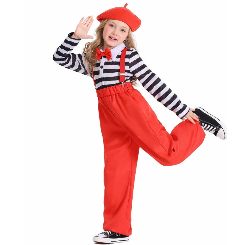 Halloween Cosplay Costume Red Red Overalls Cover Striped T-shirt Hat Suit Performance Party Role Playing Outfits for Unisex