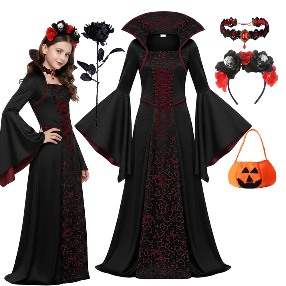 2026 Girl Ghost Bride Gothic Halloween Cosplay Dress Up Kid Costume Kids Carnival Party Clothes Party Gifts