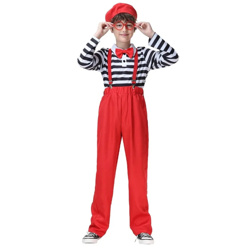 Halloween Cosplay Costume Red Red Overalls Cover Striped T-shirt Hat Suit Performance Party Role Playing Outfits for Unisex