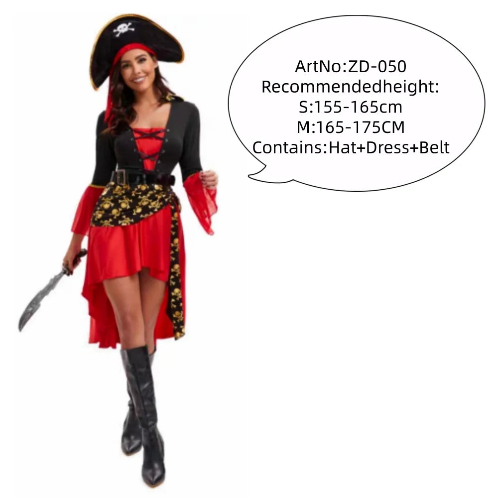 Beautiful Female Pirate Character Costume Performance, Caribbean Costume Party, Stage Performance, Striped Elements