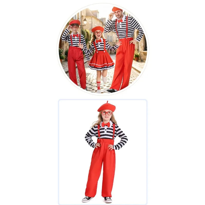 Halloween Cosplay Costume Red Red Overalls Cover Striped T-shirt Hat Suit Performance Party Role Playing Outfits for Unisex