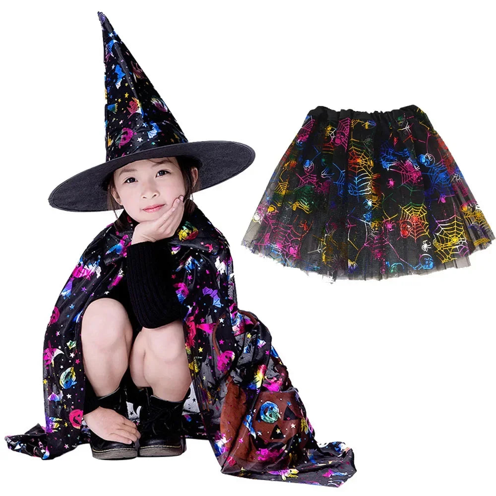Masquerade Costume Wizard Witch Cloak Cape Robe With Hat For Show Play s Magic Wands Baby Kids