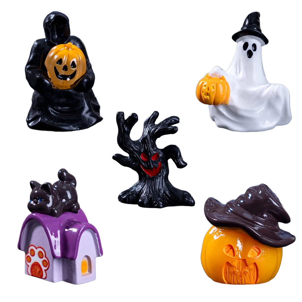 5pcs/10pcs Halloween Grim Reaper Ghost Dolls Miniature Landscape DIY Decor Accessories Mini Desktop Ornaments Halloween Decor