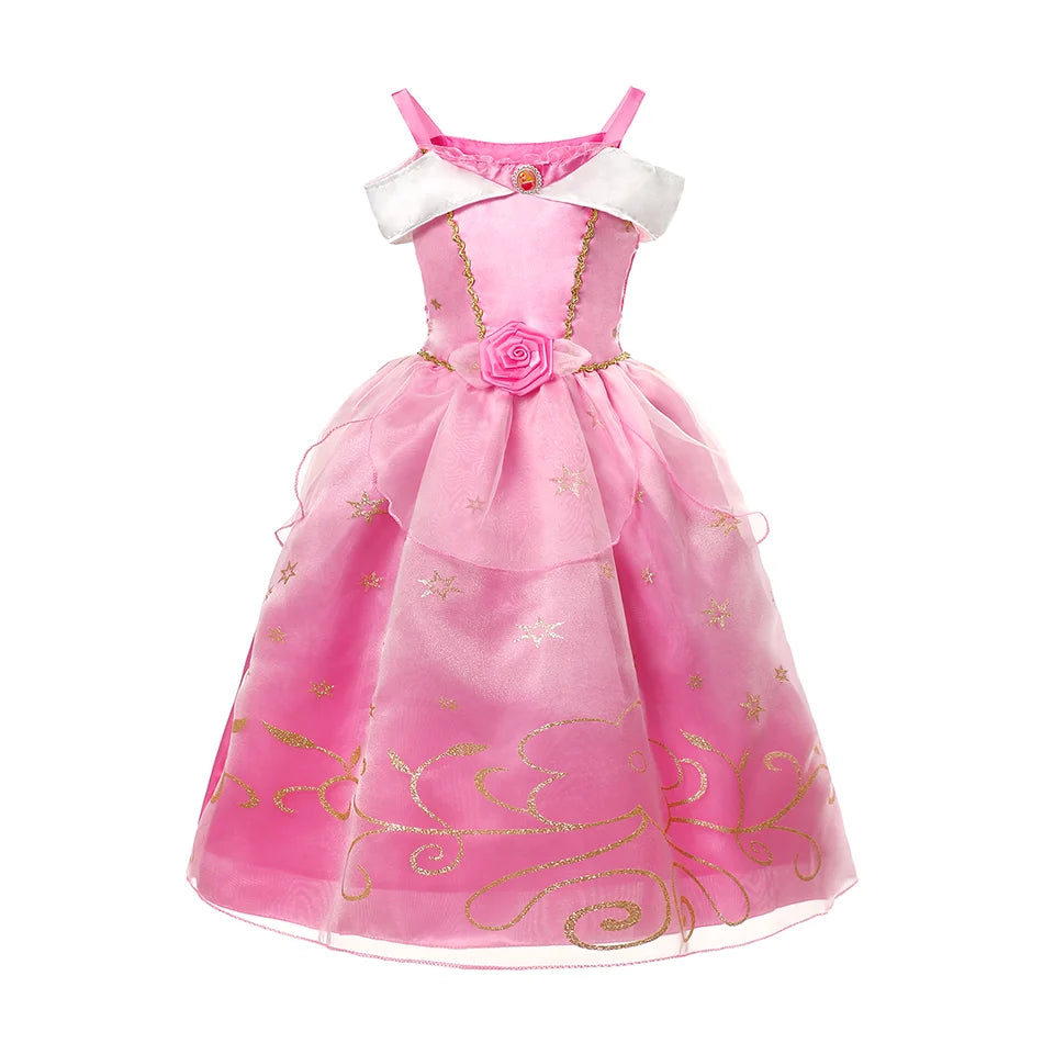 Girls Princess Dress Kids Elsa Anna Snow White Aurora Belle Rapunzel Peach Halloween Costume Children Birthday Party Clothes