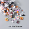 30/50/100 pcs Cute Pumkin Bat Resin Nail Charms Horror Cartoon Ghost Mummy Spider Web Autumn Halloween Festival Nail Designs
