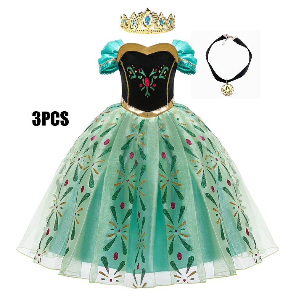 Full Printing Kids Cosplay Anna Princess Costume Fancy Birthday Carnival Party Prom Dress Toddler Role Play Clothing Outfits