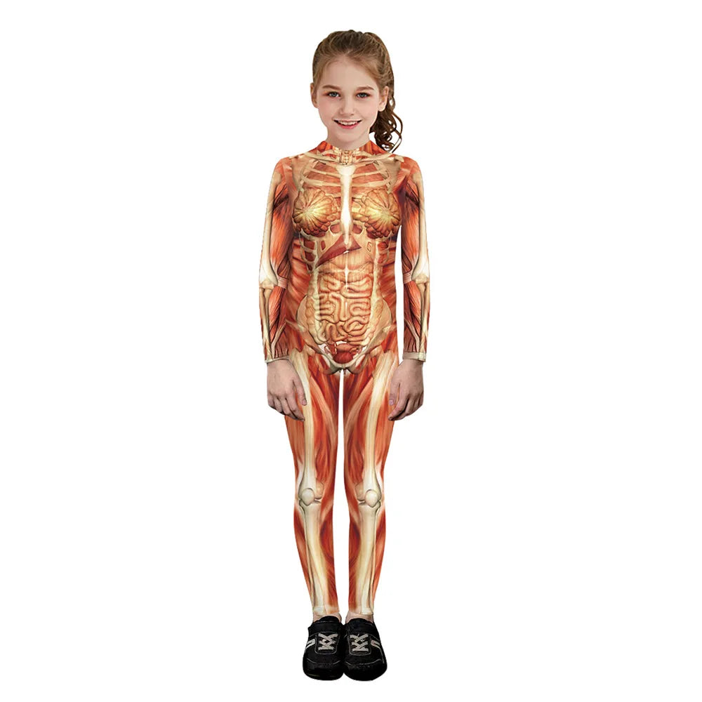 Kids Muscle Skeleton Superhero Cosplay Bodysuit Boys Girls Hero Attack on Titan Jumpsuit Halloween Party Game Zentai Suit