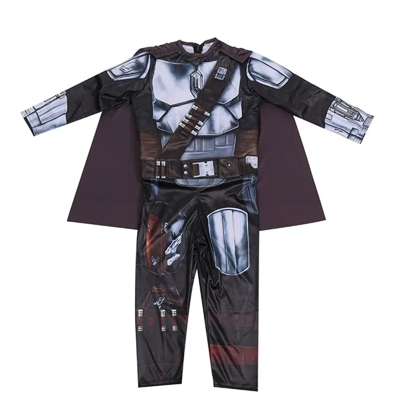 New Kids Classic Mandalorian Costume Set Star Wars Warrior Armor Jumpsuit with Helmet & Cape Boys Halloween Cosplay Dress Up