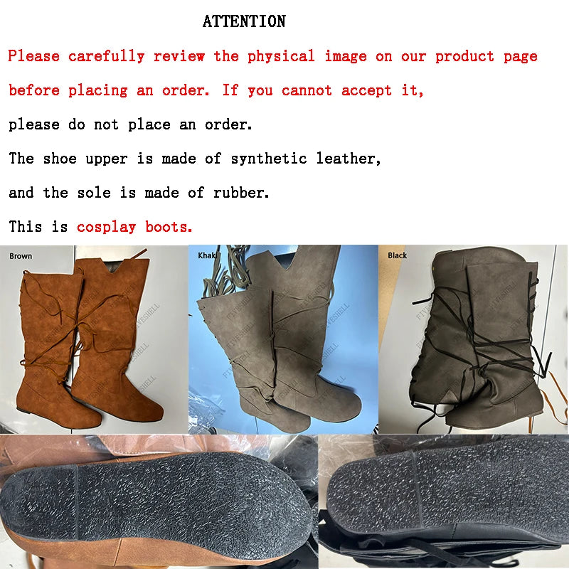 Medieval Vicking Costume Retro Men Knight Boots Larp Shoes PU Leather Nordic Warrior Cosplay Fancy Carnival Party Anime Shoes