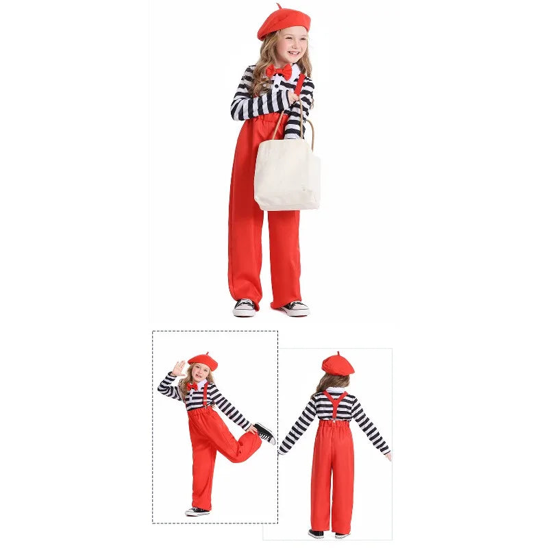 Halloween Cosplay Costume Red Red Overalls Cover Striped T-shirt Hat Suit Performance Party Role Playing Outfits for Unisex