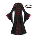Kids Royal Vampire Queen Costume Retro Black Red Long Robe Girls Gothic Dress Halloween Street Parade Villain Role Play Outfit