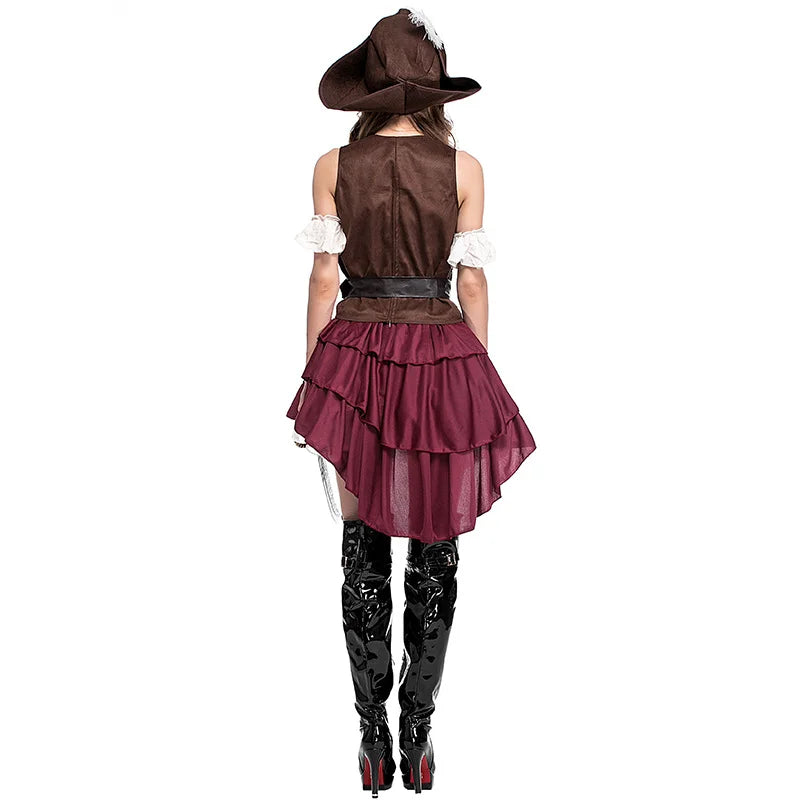 Beautiful Female Pirate Character Costume Performance, Caribbean Costume Party, Stage Performance, Striped Elements