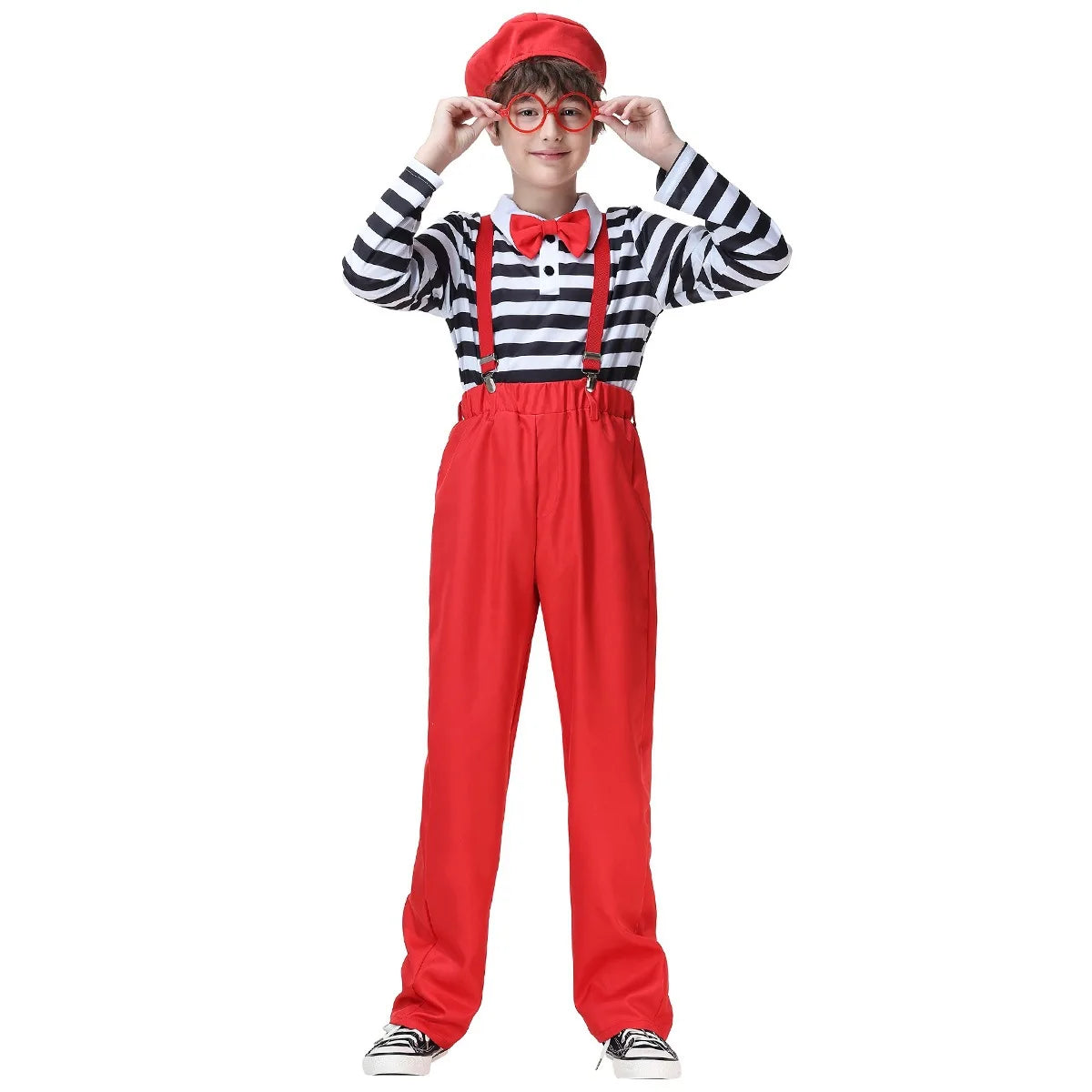 Halloween Cosplay Costume Red Red Overalls Cover Striped T-shirt Hat Suit Performance Party Role Playing Outfits for Unisex