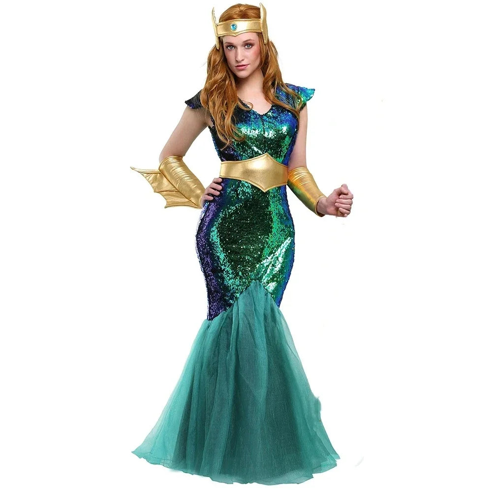 Couple Neptune King Sea Siren Mermaid Queen Costume Men Poseidon Costumes Fantasia Halloween Purim Carnival Mardi Gras Dress up