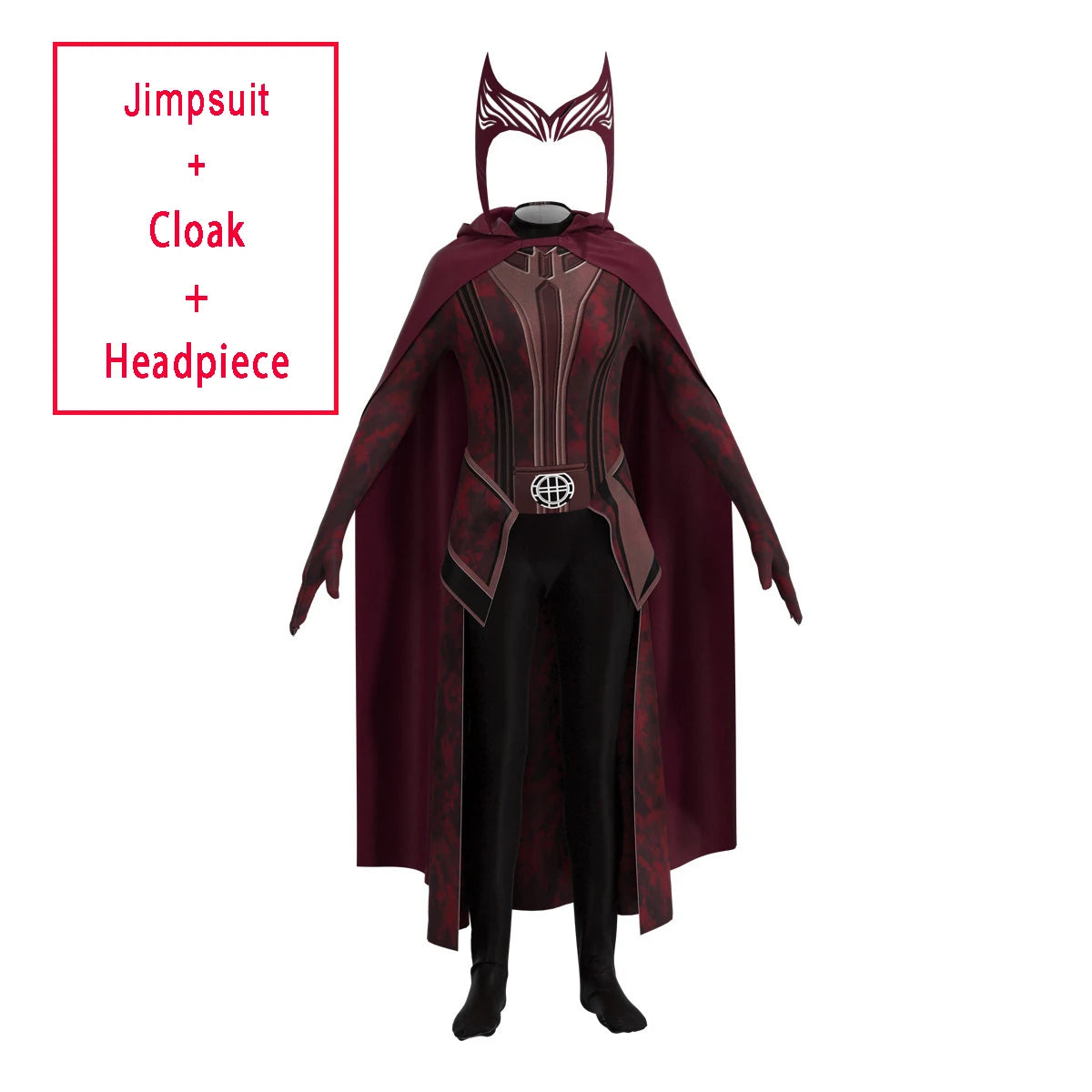 Scarlet Cosplay Witch Maximoff Wanda Vision Cosplay Costume Headwear Cloak and Pants Full Set Outfit Halloween