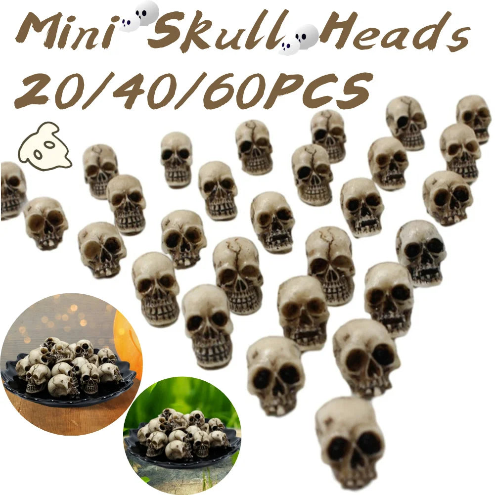 20-60Pcs Skull Sculptures Collectable Halloween Decorative Skeleton Model Festival Theme Landscape Garden Potted Plant Decor
