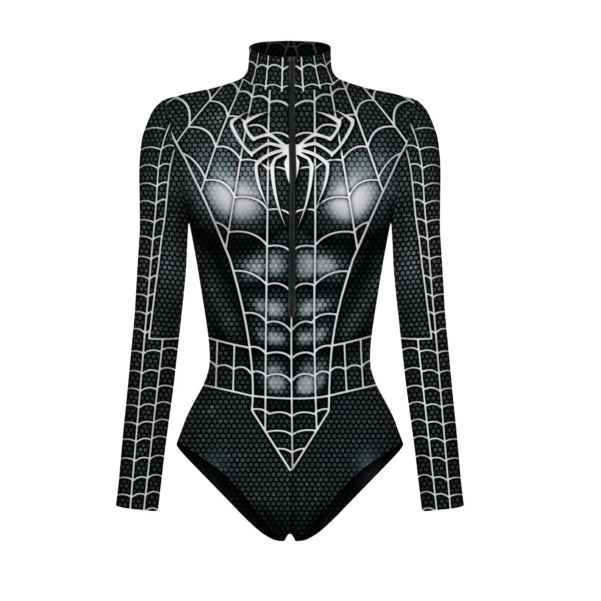 New Superhero Jumpsuit Cosplay Costume Robot Armor Zentai 3D Digital Print Women's Long Sleeve Zipper Bodysuit Halloween Party
