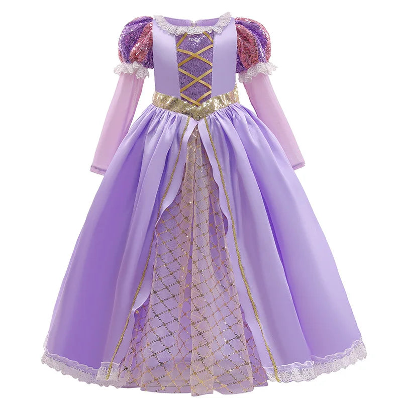 Girls Princess Dress Kids Elsa Anna Snow White Aurora Belle Rapunzel Peach Halloween Costume Children Birthday Party Clothes