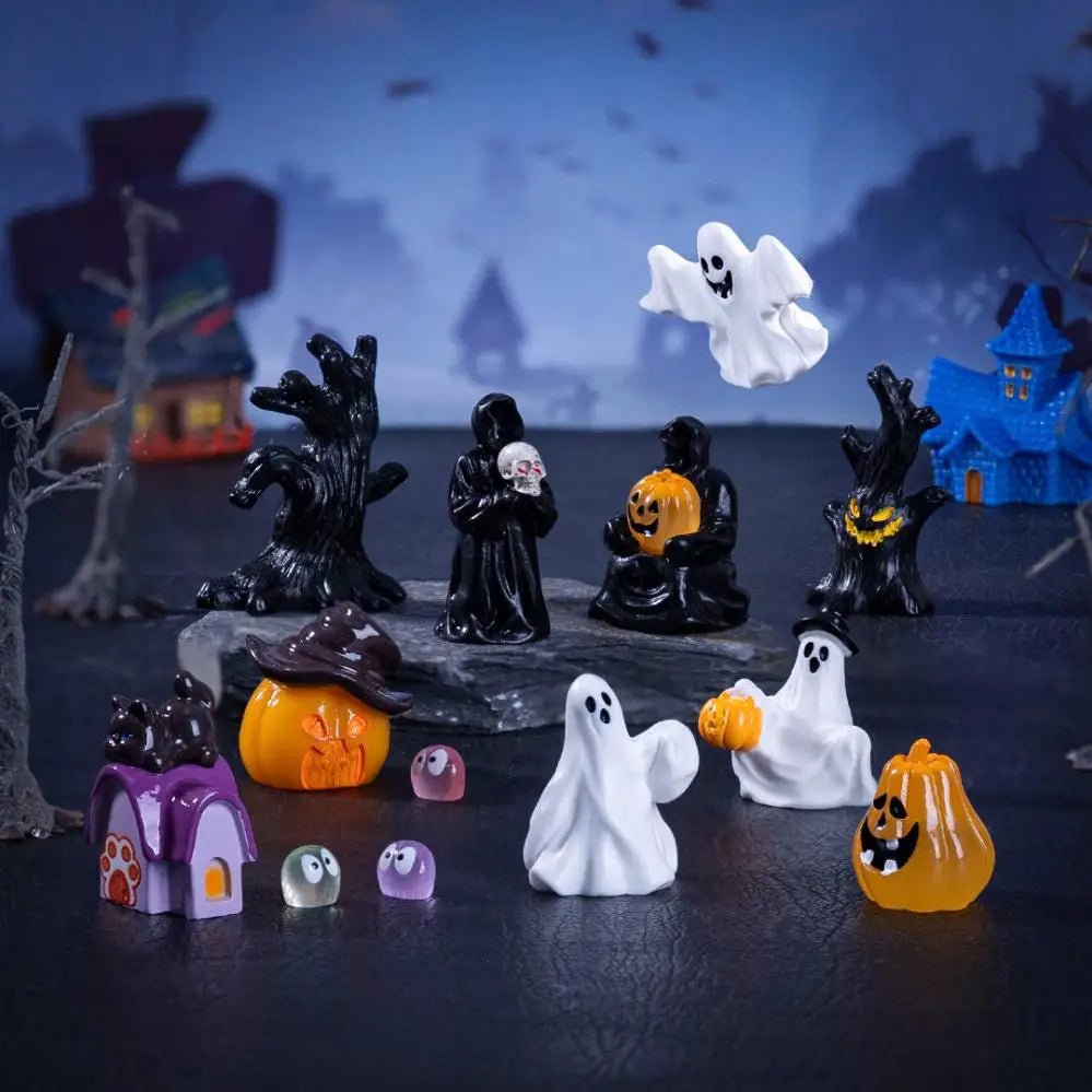 5pcs/10pcs Halloween Grim Reaper Ghost Dolls Miniature Landscape DIY Decor Accessories Mini Desktop Ornaments Halloween Decor