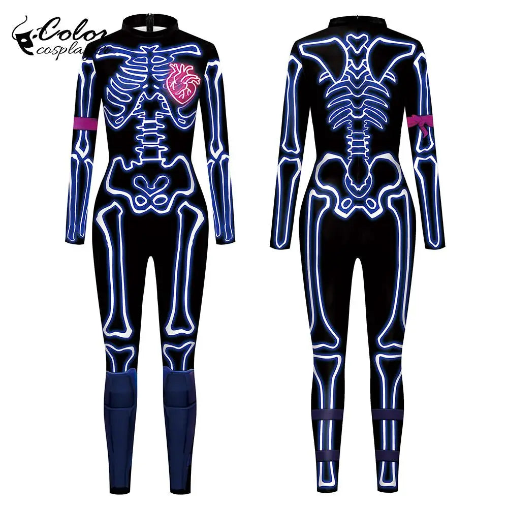Blue Butterfly Cloak Skeleton Jumpsuit Halloween Cosplay Costume Witch Bodysuit Women Catsuit Funny Carnival Performance Outfit