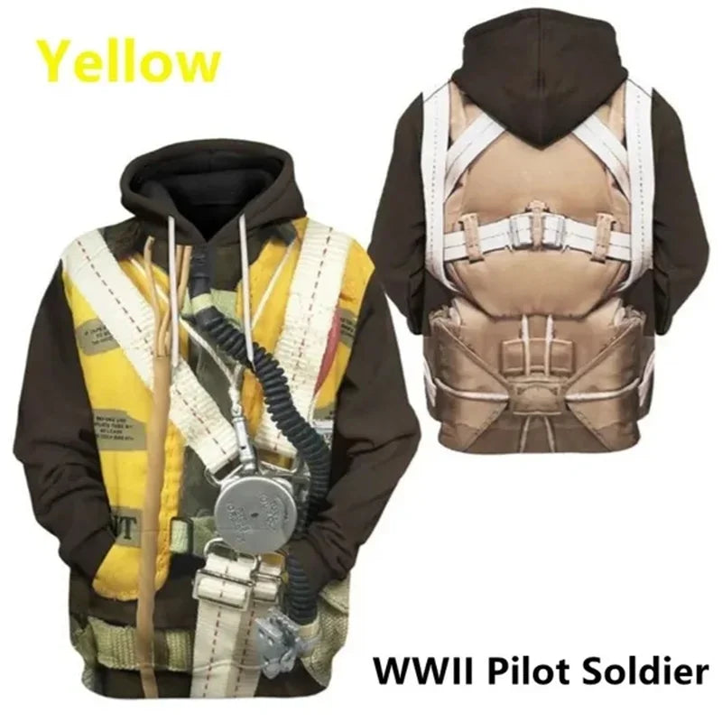Men WWI Historical‑Style 3D Union Jack Print Drawstring Hoodie, Vintage History Theme Cosplay Casual Street‑Wear Pullover Tops