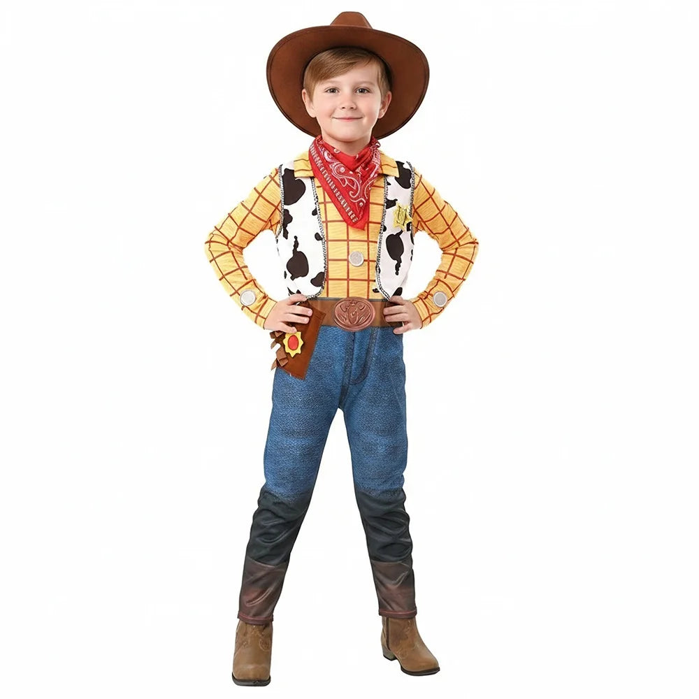 Boys Halloween Cosplay 3PCS Buzz Jumpsuit With Mask Wings Woody Cowboy Costume Stage Performance Birthday Party Role Play Outfit