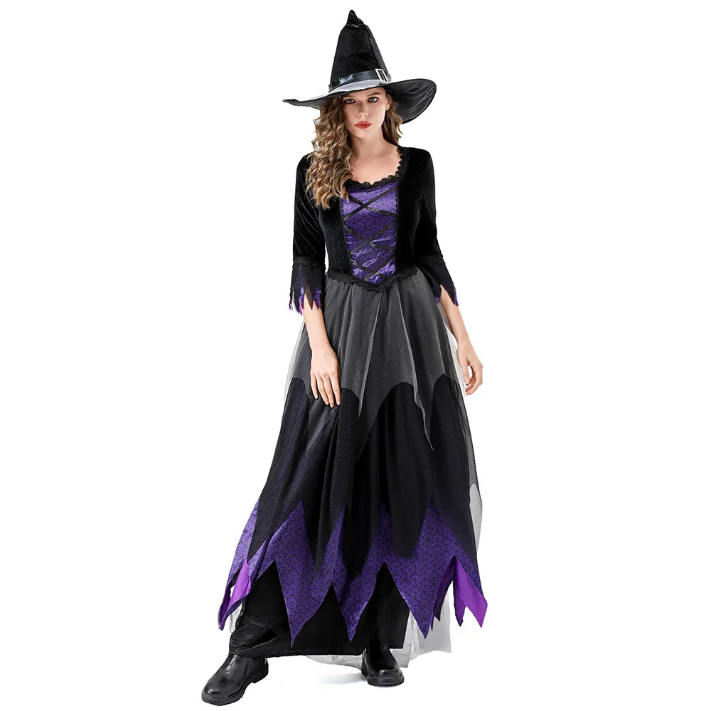 Halloween Adult Witch Cosplay Costumes Women Vampire Dress Gothic Outfit Sorceress Party Festival Stage Performance Magic Robe