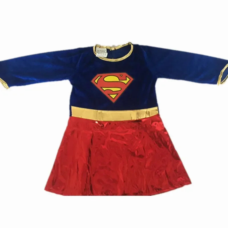 Superwoman Dress Cosplay Costumes Super Girls Dress Shoe Covers Suit Superhero Woman Super Hero Kids Halloween Costume