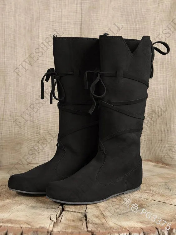 Medieval Vicking Costume Retro Men Knight Boots Larp Shoes PU Leather Nordic Warrior Cosplay Fancy Carnival Party Anime Shoes