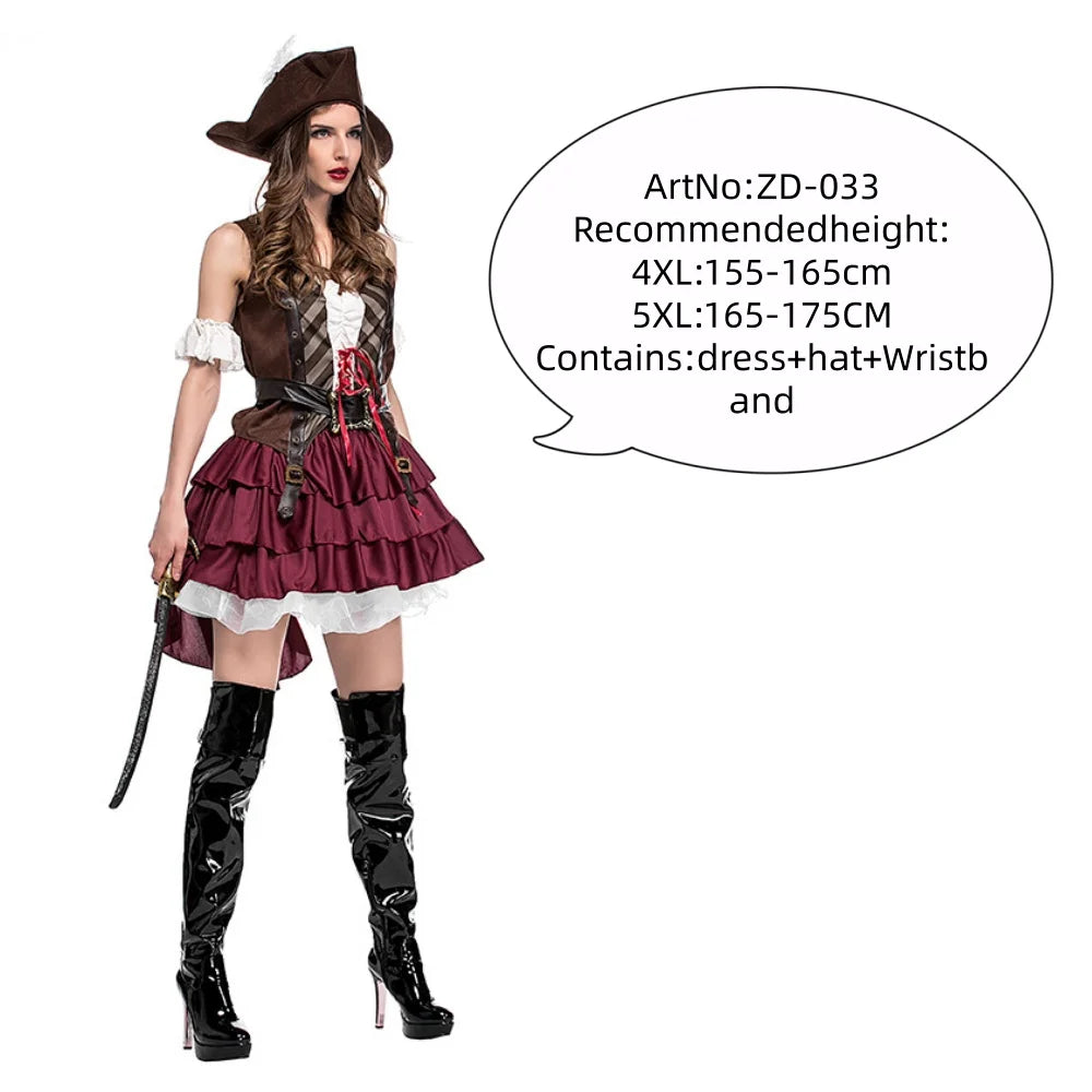 Beautiful Female Pirate Character Costume Performance, Caribbean Costume Party, Stage Performance, Striped Elements