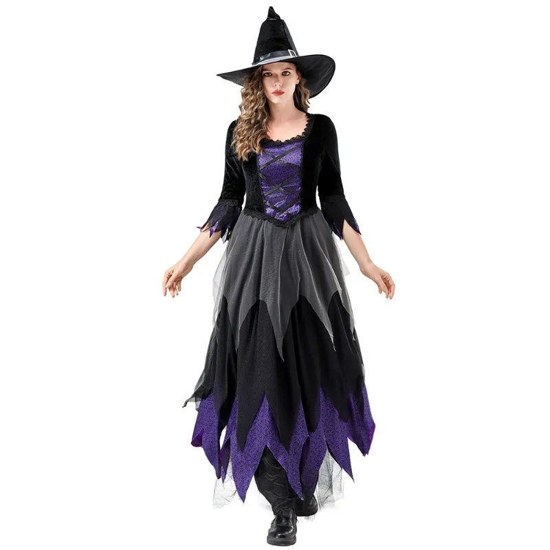 Halloween Adult Witch Cosplay Costumes Women Vampire Dress Gothic Outfit Sorceress Party Festival Stage Performance Magic Robe