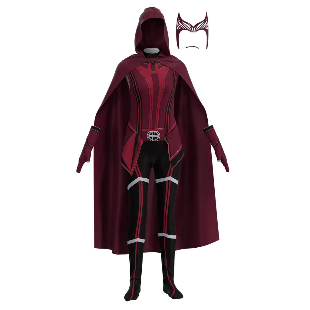 Scarlet Cosplay Witch Maximoff Wanda Vision Cosplay Costume Headwear Cloak and Pants Full Set Outfit Halloween