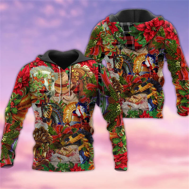 West Cowboy Cosplay Hoodies Men Women Clothing Santa Claus Hoodie Sweatshirt Comforts Long Sleeved Pullover Tops Streetwear