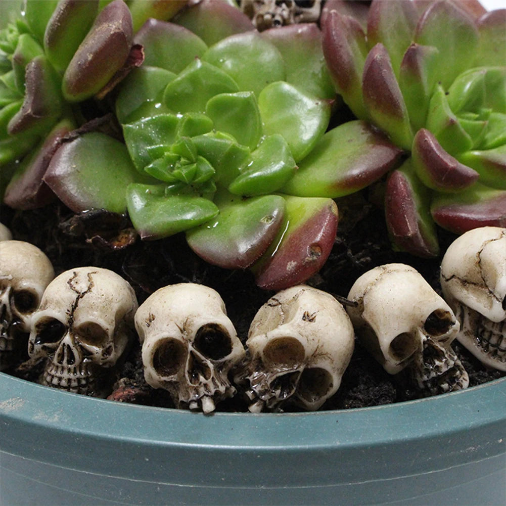 20-60Pcs Skull Sculptures Collectable Halloween Decorative Skeleton Model Festival Theme Landscape Garden Potted Plant Decor
