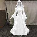 Women Deluxe Witch Dress Medieval Renaissance Maxi Train Dress Halloween Devil Pagan Witch Wedding Cos Costume Hooded Gown Robe