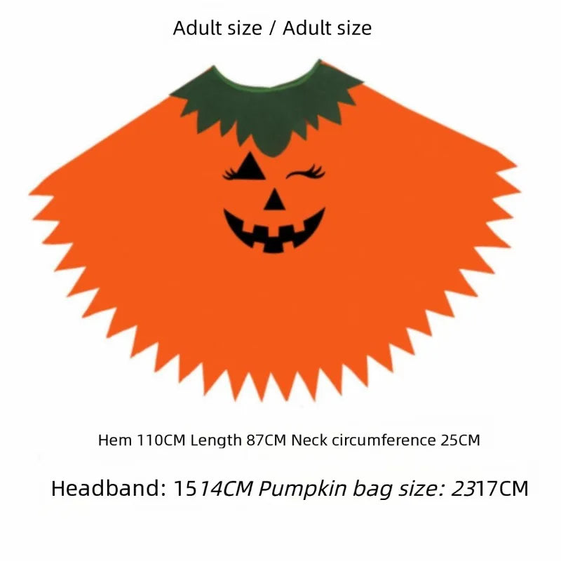 Adult Pumpkin Cape Shawl Costume, Halloween Party Role Play Set, Cloak Outfit with Pumpkin Hat Headband for Stage Show Costume