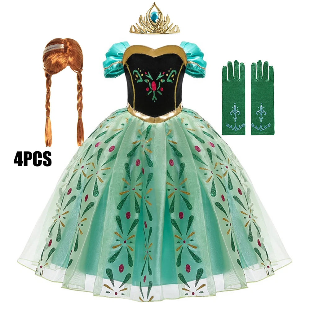 Full Printing Kids Cosplay Anna Princess Costume Fancy Birthday Carnival Party Prom Dress Toddler Role Play Clothing Outfits